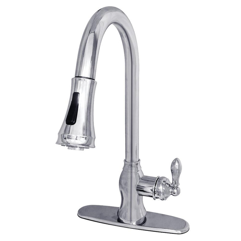 Kingston Brass American Classic Single-Handle Pull-Down Sprayer Kitchen Faucet In Polished Chrome, GSY7771ACL