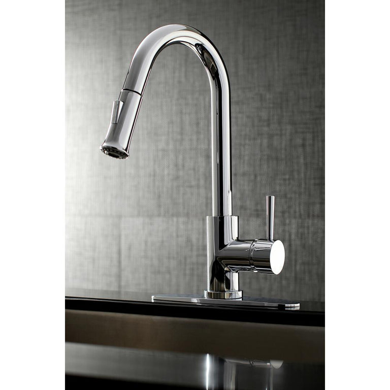 Kingston Brass Concord Pull-Down Sprayer Kitchen Faucet In Polished Chrome, LS8621DL