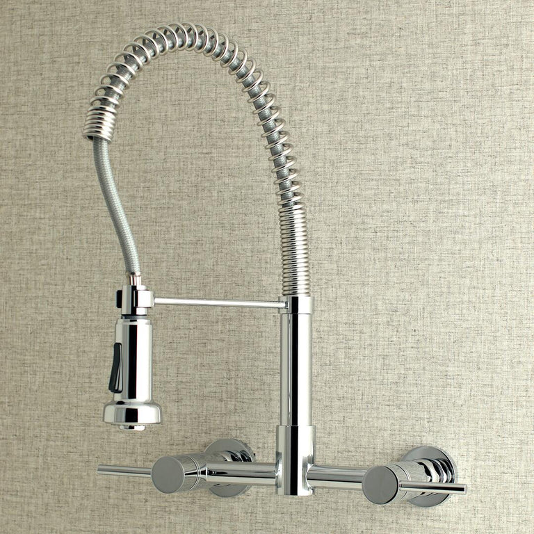Kingston Brass Concord Wall Mounted Pull-Down Sprayer Kitchen Faucet In Polished Chrome, GS8181DL