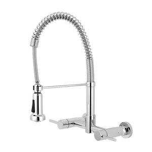 Kingston Brass Concord Wall Mounted Pull-Down Sprayer Kitchen Faucet In Polished Chrome, GS8181DL