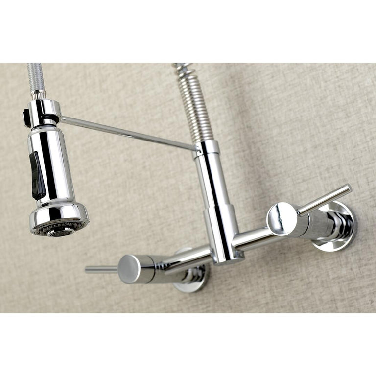 Kingston Brass Concord Wall Mounted Pull-Down Sprayer Kitchen Faucet In Polished Chrome, GS8181DL