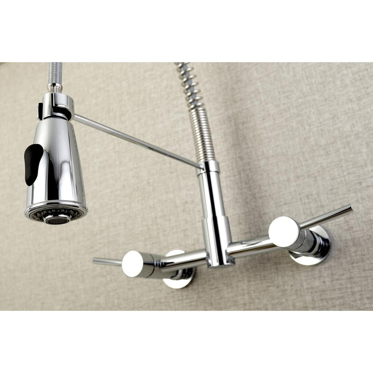 Kingston Brass Concord Two-Handle Wall Mounted Pull-Down Sprayer Kitchen Faucet in Polished Chrome, GS8281DL