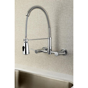 Kingston Brass Concord Two-Handle Wall Mounted Pull-Down Sprayer Kitchen Faucet in Polished Chrome, GS8281DL