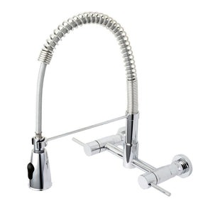 Kingston Brass Concord Two-Handle Wall Mounted Pull-Down Sprayer Kitchen Faucet in Polished Chrome, GS8281DL