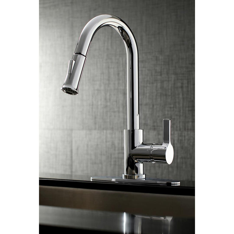 Kingston Brass Continental Pull-Down Sprayer Kitchen Faucet In Polished Chrome, LS8681CTL