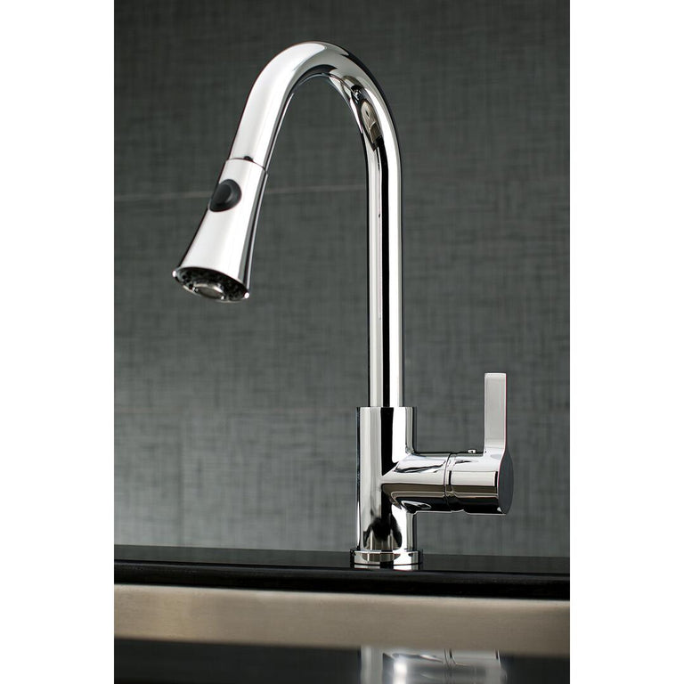 Kingston Brass Continental Pull-Down Sprayer Kitchen Faucet In Polished Chrome, LS8721CTL
