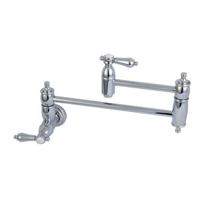 Kingston Brass Heirloom Two-Handle 1-Hole Wall Mounted Pot Filler Faucet in Polished Chrome, KS3101BAL