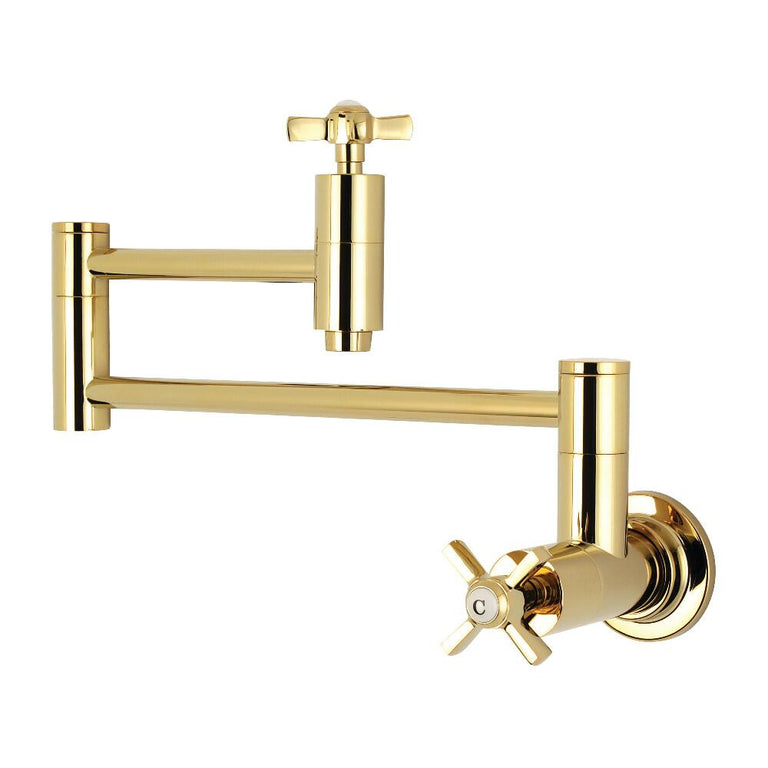 Kingston Brass Two-Handle 1-Hole Wall Mounted Pot Filler Faucet In Polished Brass, KS8102ZX