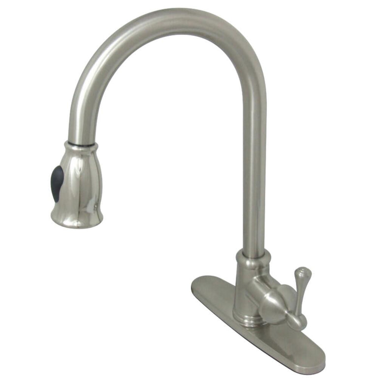 Kingston Brass Vintage Pull-Down Sprayer Kitchen Faucet In Brushed Nickel, GS7888BL
