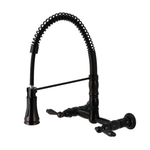 Kingston Brass Wall Mount Pull-Down Sprayer Kitchen Faucet In Oil Rubbed Bronze, GS1245AL