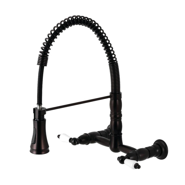 Kingston Brass Wall Mount Pull-Down Sprayer Kitchen Faucet in Oil Rubbed Bronze, GS1245PL
