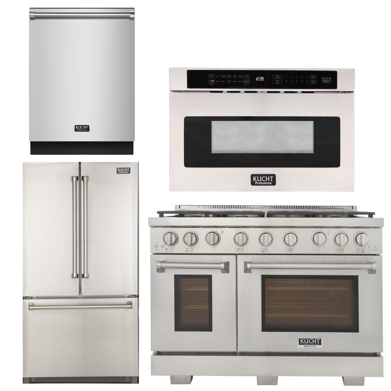 Kucht Professional 48 in. Natural Gas Range in Stainless Steel, Refrigerator, Dishwasher, and Microwave Oven, AP-KFX480-6
