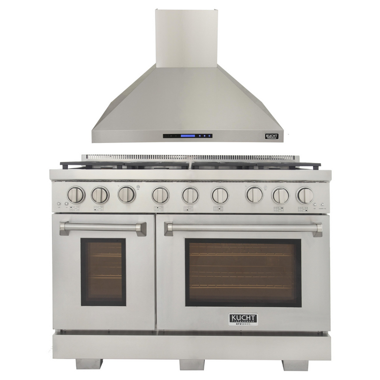 Kucht Professional 48 in. Natural Gas Range in Stainless Steel and Wall Range Hood, AP-KFX480