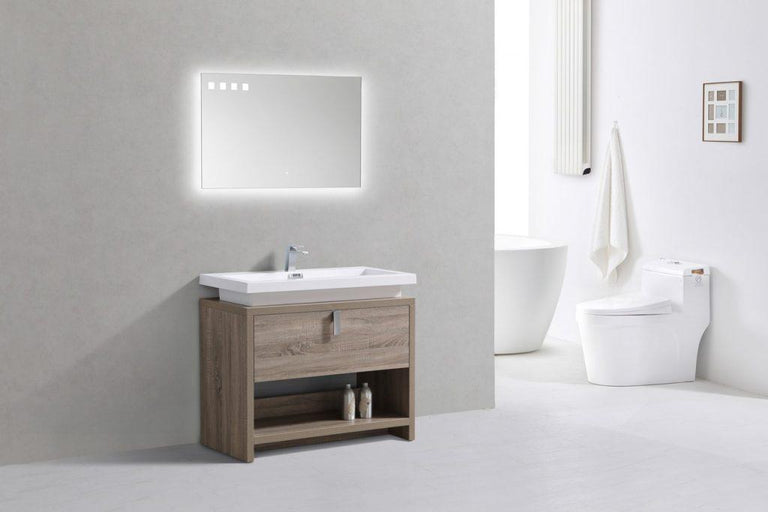 KubeBath Levi 40 in. Modern Bathroom Vanity w/ Cubby Hole - Havana Oak, L1000CO
