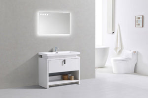 Levi 40 in. Modern Bathroom Vanity w/ Cubby Hole - High Gloss White