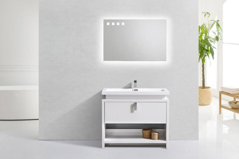 Levi 40 in. Modern Bathroom Vanity w/ Cubby Hole - High Gloss White