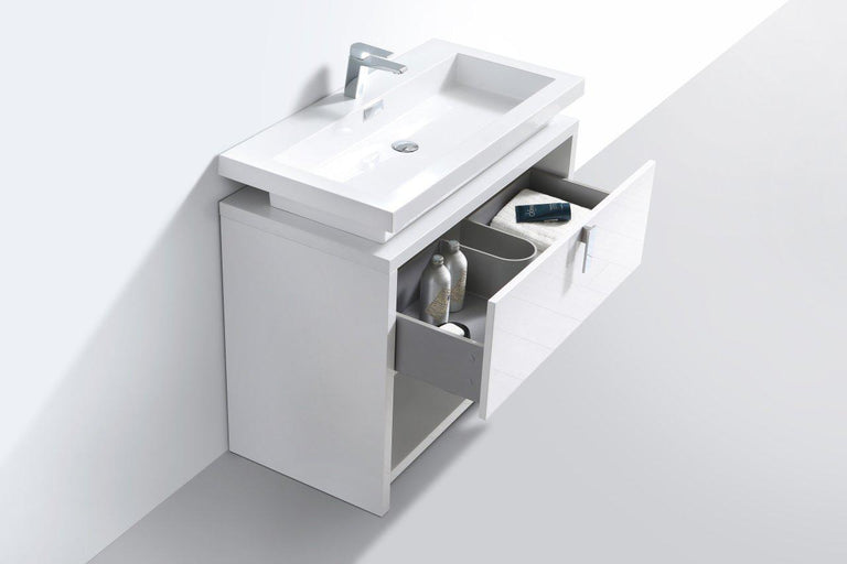 Levi 40 in. Modern Bathroom Vanity w/ Cubby Hole - High Gloss White