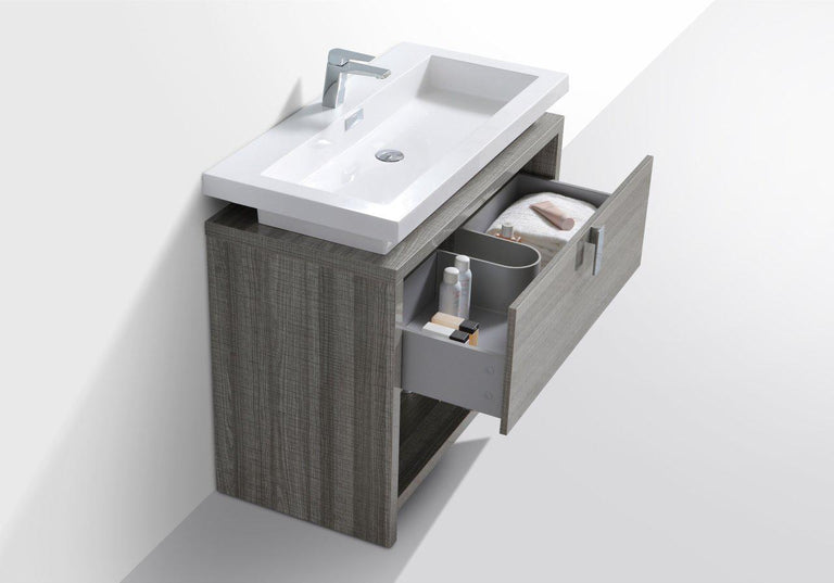 KubeBath Levi 40 in. Modern Bathroom Vanity w/ Cubby Hole - Ash Gray, L1000HGASH
