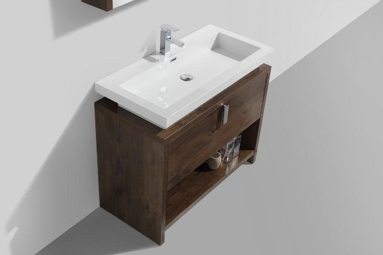 KubeBath Levi 40 in. Modern Bathroom Vanity w/ Cubby Hole - Rose Wood, L1000RW