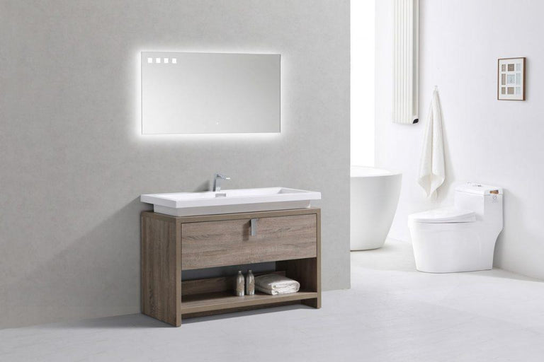 KubeBath Levi 48 in. Modern Bathroom Vanity w/ Cubby Hole - Havana Oak, L1200CO
