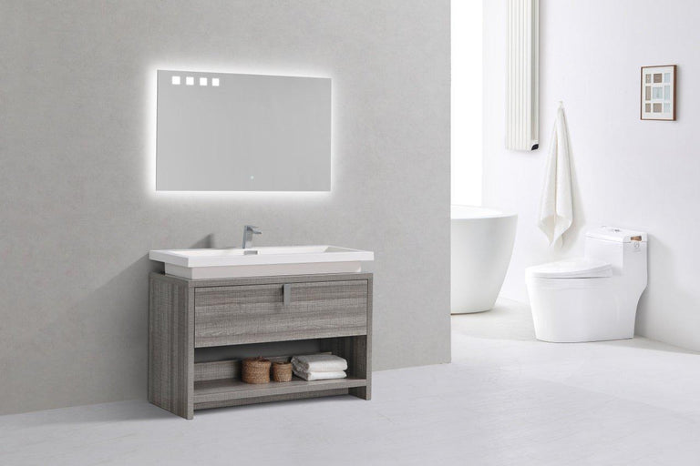 KubeBath Levi 48 in. Modern Bathroom Vanity w/ Cubby Hole - Ash Gray, L1200HGASH