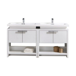 KubeBath Levi 63 in. Modern Bathroom Vanity w/ Cubby Hole - High Gloss White, L1600GW