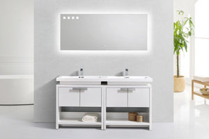KubeBath Levi 63 in. Modern Bathroom Vanity w/ Cubby Hole - High Gloss White, L1600GW