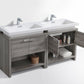 KubeBath Levi 63 in. Modern Bathroom Vanity w/ Cubby Hole - Ash Gray, L1600HGASH