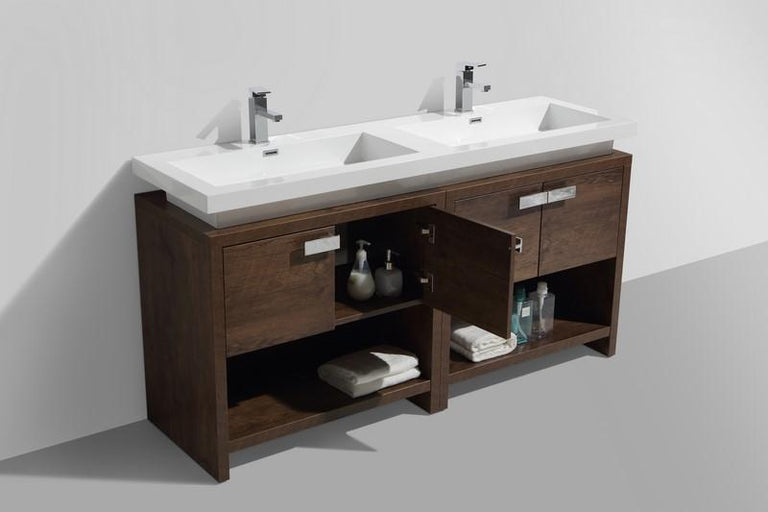 KubeBath, Levi 63 in. Modern Bathroom Vanity w/ Cubby Hole - Rose Wood, L1600RW
