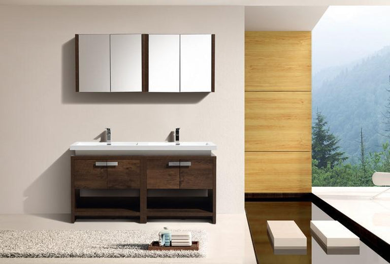 KubeBath, Levi 63 in. Modern Bathroom Vanity w/ Cubby Hole - Rose Wood, L1600RW
