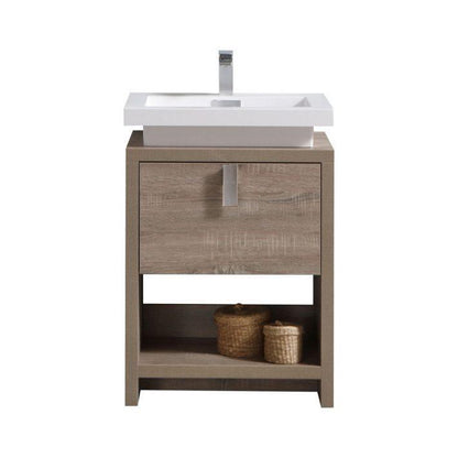 KubeBath Levi 24 in. Modern Bathroom Vanity w/ Cubby Hole - Havana Oak, L600CO