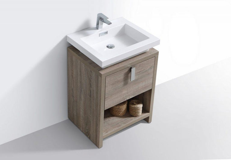 KubeBath Levi 24 in. Modern Bathroom Vanity w/ Cubby Hole - Havana Oak, L600CO