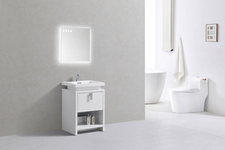 Levi 24 in. Modern Bathroom Vanity w/ Cubby Hole - High Gloss White