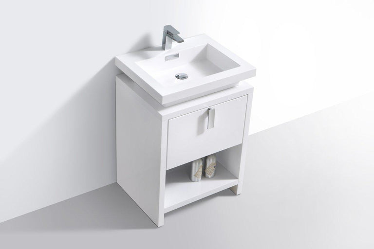 Levi 24 in. Modern Bathroom Vanity w/ Cubby Hole - High Gloss White