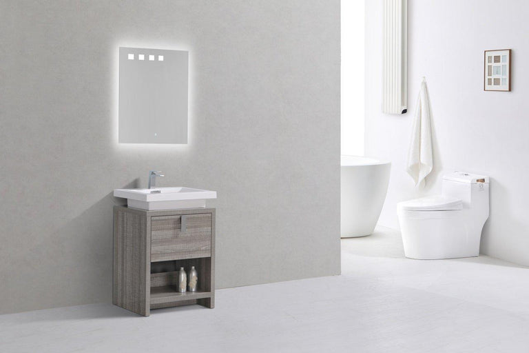 KubeBath Levi 24 in. Modern Bathroom Vanity w/ Cubby Hole - Ash Gray, L600HGASH