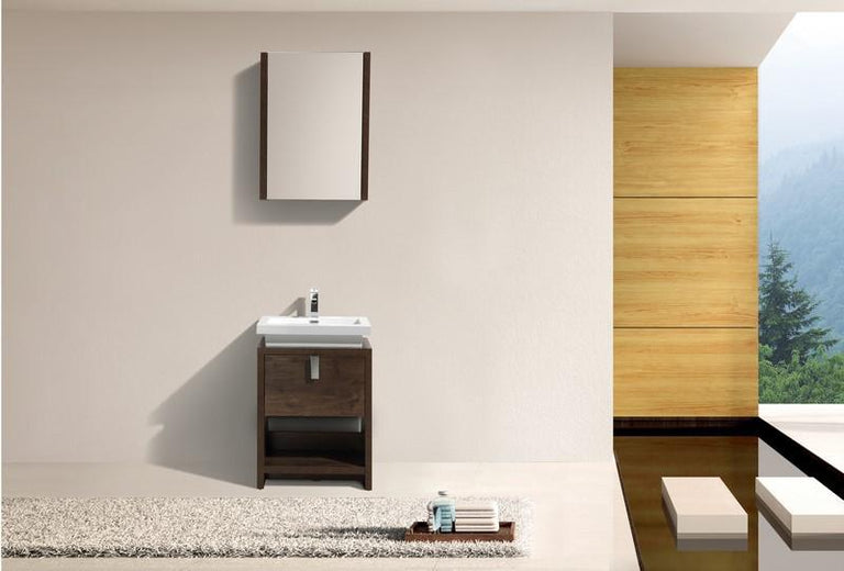 KubeBath Levi 24 in. Modern Bathroom Vanity w/ Cubby Hole - Rose Wood, L600RW