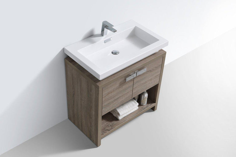 KubeBath Levi 32 in. Modern Bathroom Vanity w/ Cubby Hole - Havana Oak, L800CO