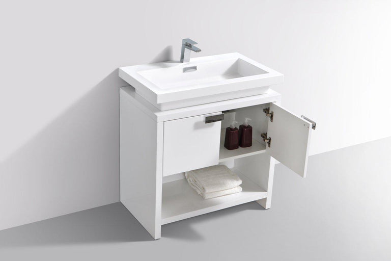 Levi 32 in. Modern Bathroom Vanity w/ Cubby Hole - High Gloss White