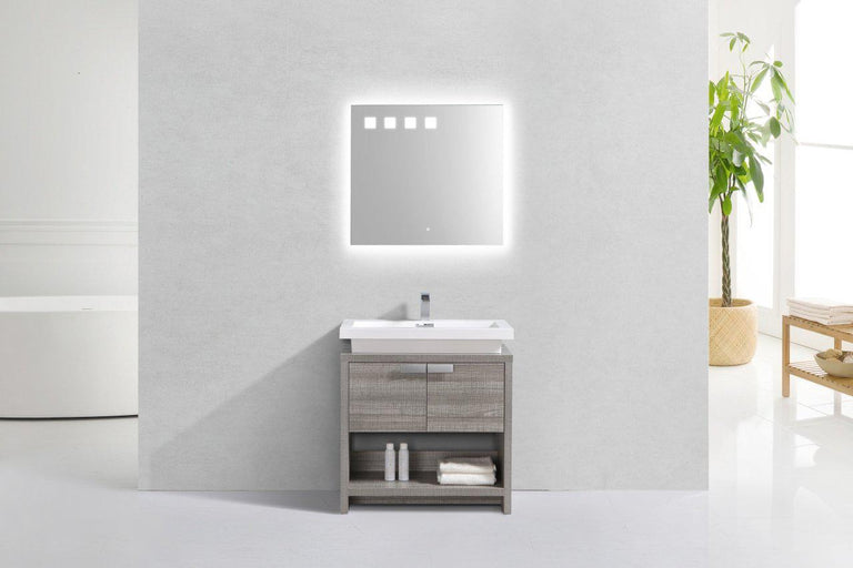 KubeBath Levi 32 in. Modern Bathroom Vanity w/ Cubby Hole - Ash Gray, L800HGASH