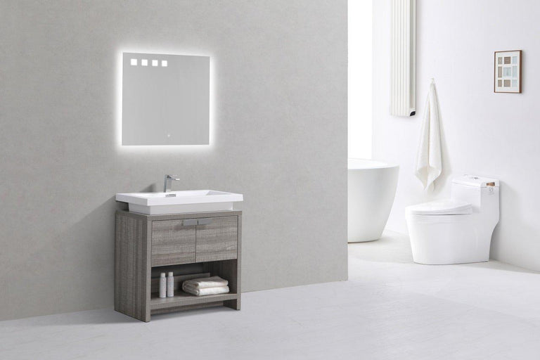 KubeBath Levi 32 in. Modern Bathroom Vanity w/ Cubby Hole - Ash Gray, L800HGASH