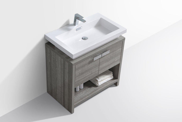 KubeBath Levi 32 in. Modern Bathroom Vanity w/ Cubby Hole - Ash Gray, L800HGASH