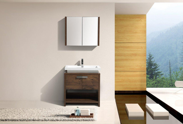 KubeBath Levi 32 in. Modern Bathroom Vanity w/ Cubby Hole - Rose Wood, L800RW