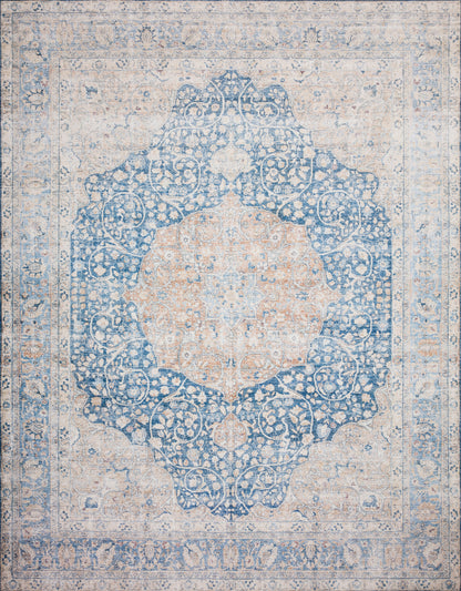 Loloi II Layla Collection Rug in Blue, Tangerine - 2.5' x 7'6"