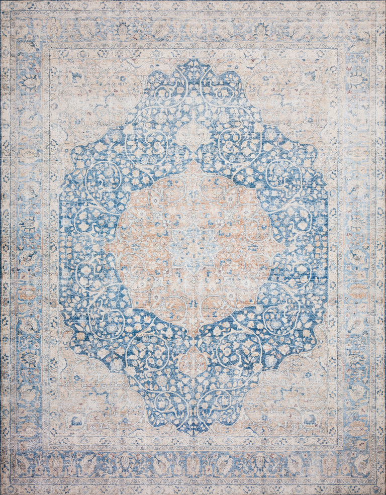 Loloi II Layla Collection Rug in Blue, Tangerine - 2.5' x 7'6"
