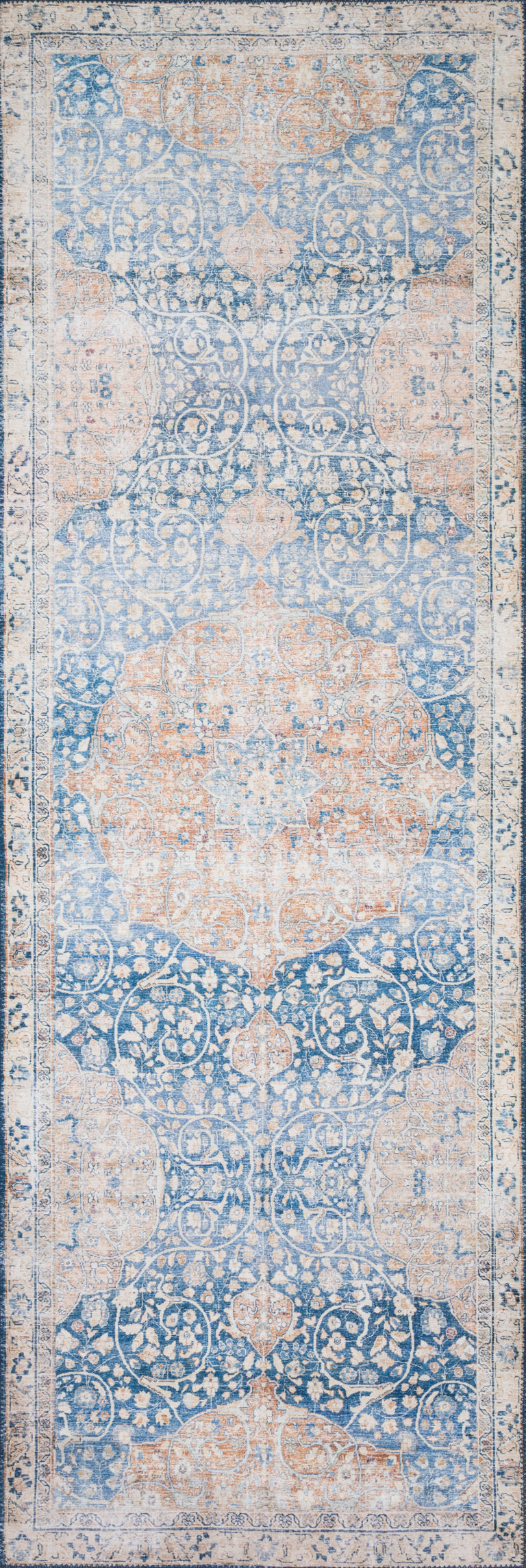 Loloi II Layla Collection Rug in Blue, Tangerine - 2.5' x 7'6"