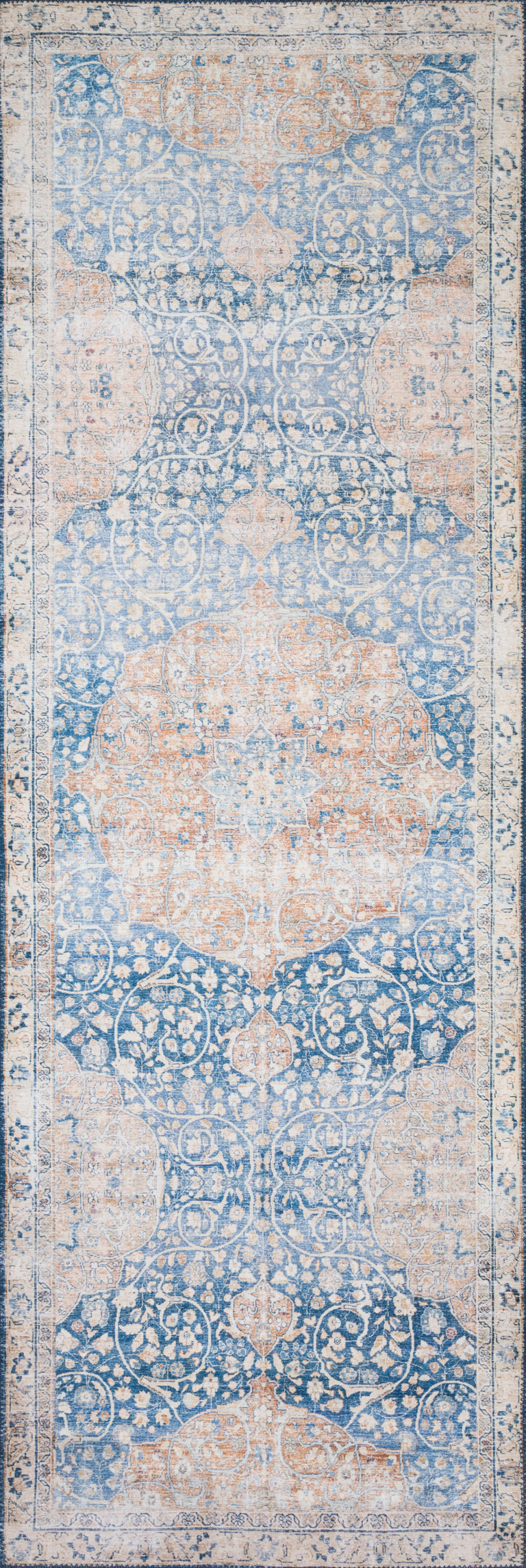 Loloi II Layla Collection Rug in Blue, Tangerine - 2'6" x 9'6"