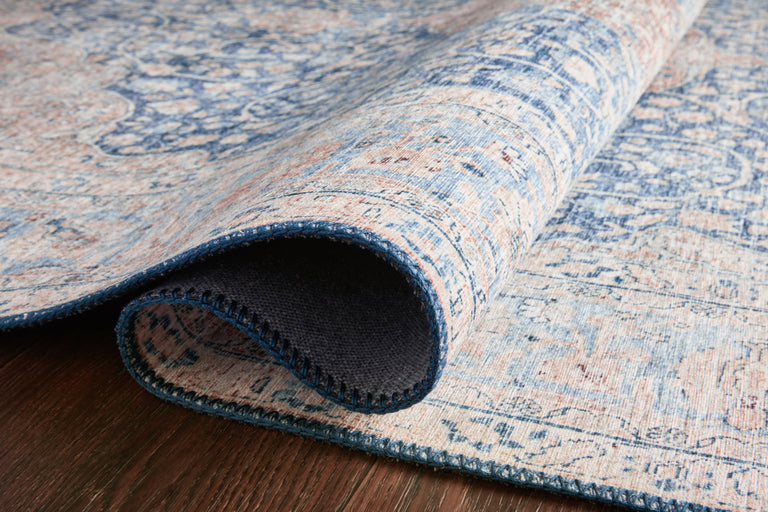 Loloi II Layla Collection Rug in Blue, Tangerine - 2.5' x 7'6"