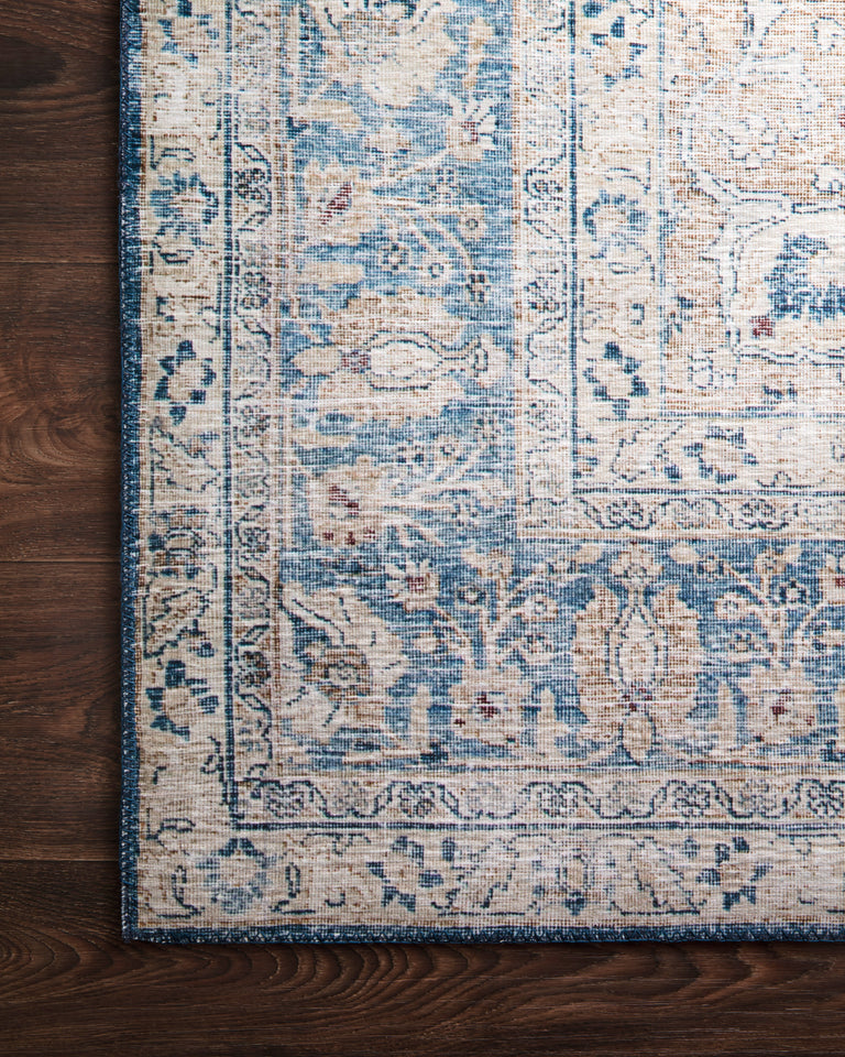 Loloi II Layla Collection Rug in Blue, Tangerine - 2.5' x 7'6"