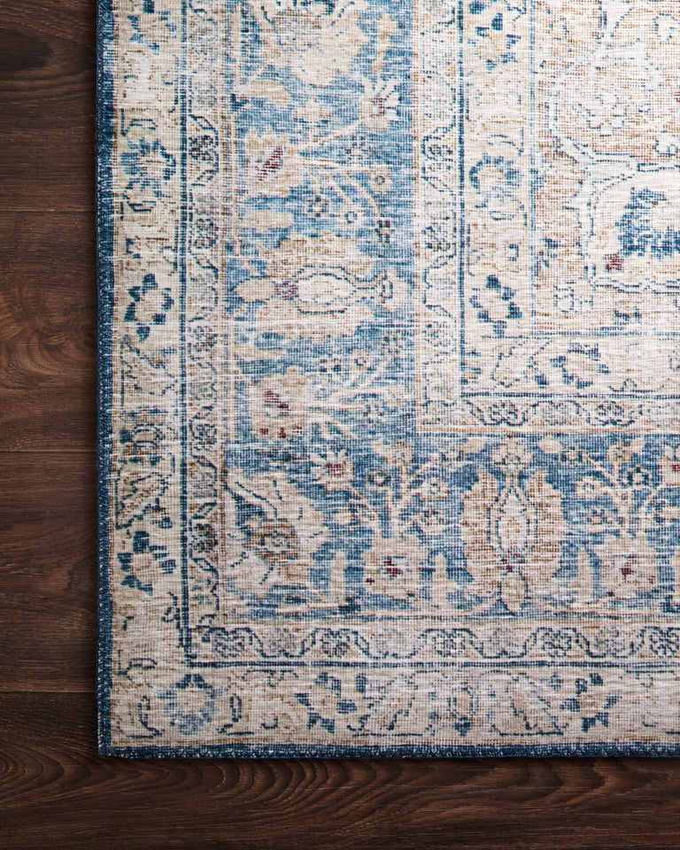 Loloi II Layla Collection Rug in Blue, Tangerine - 2'6" x 9'6"