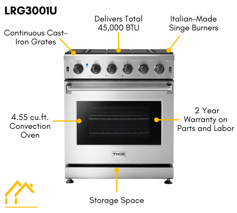 Thor Kitchen Appliance Bundle - 30 in. Natural Gas Range & 30 in. Range Hood, AB-LRG3001U